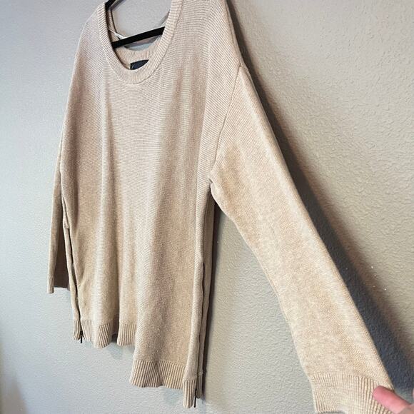 Lane Bryant Popover Knit Wide Crewneck Side Zipper Detail Tan Sweater Plus 18/20 - Picture 5 of 7